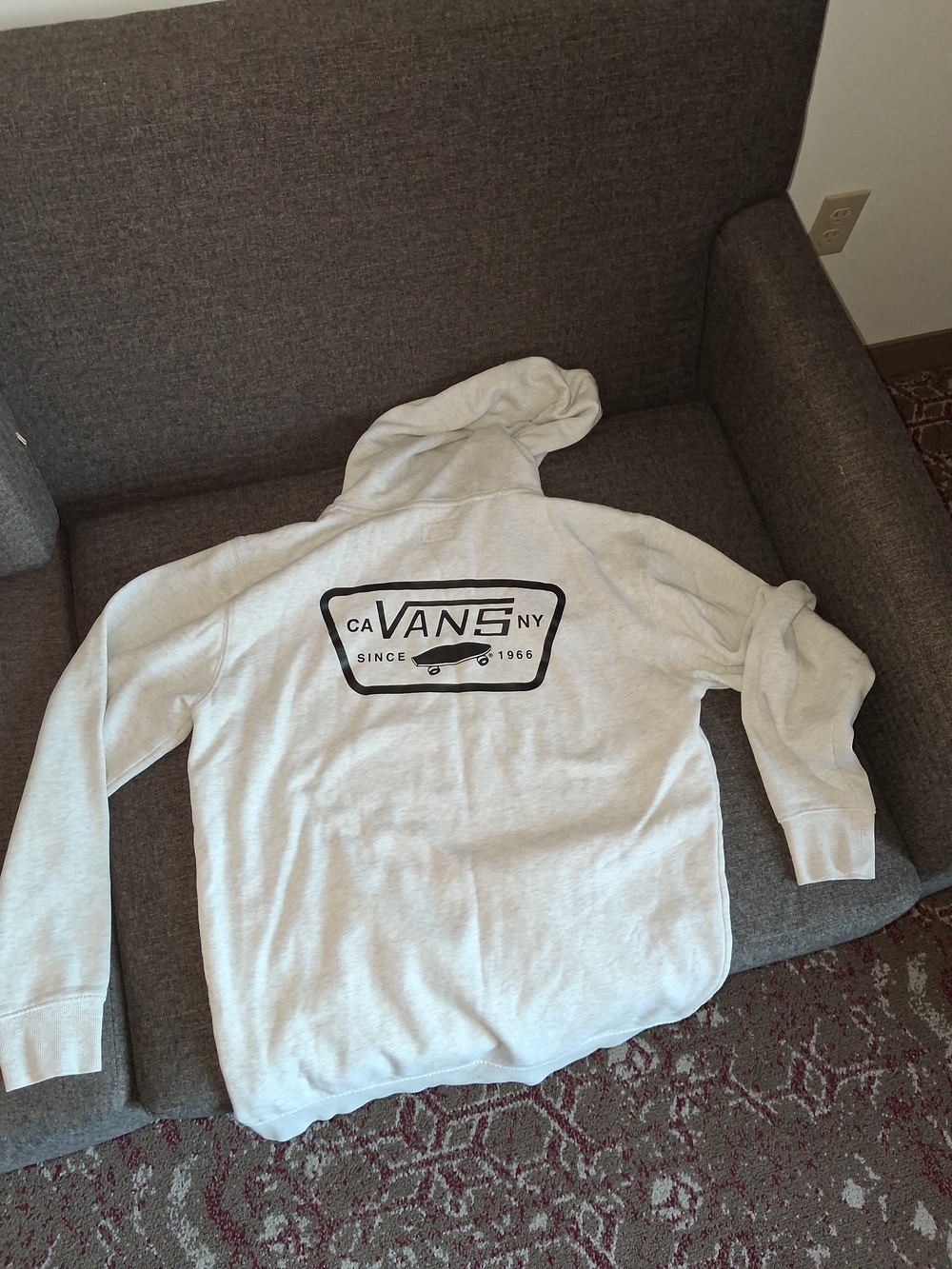 Vans Men’s Light Gray Zip-Up Hoodie with Black Logo